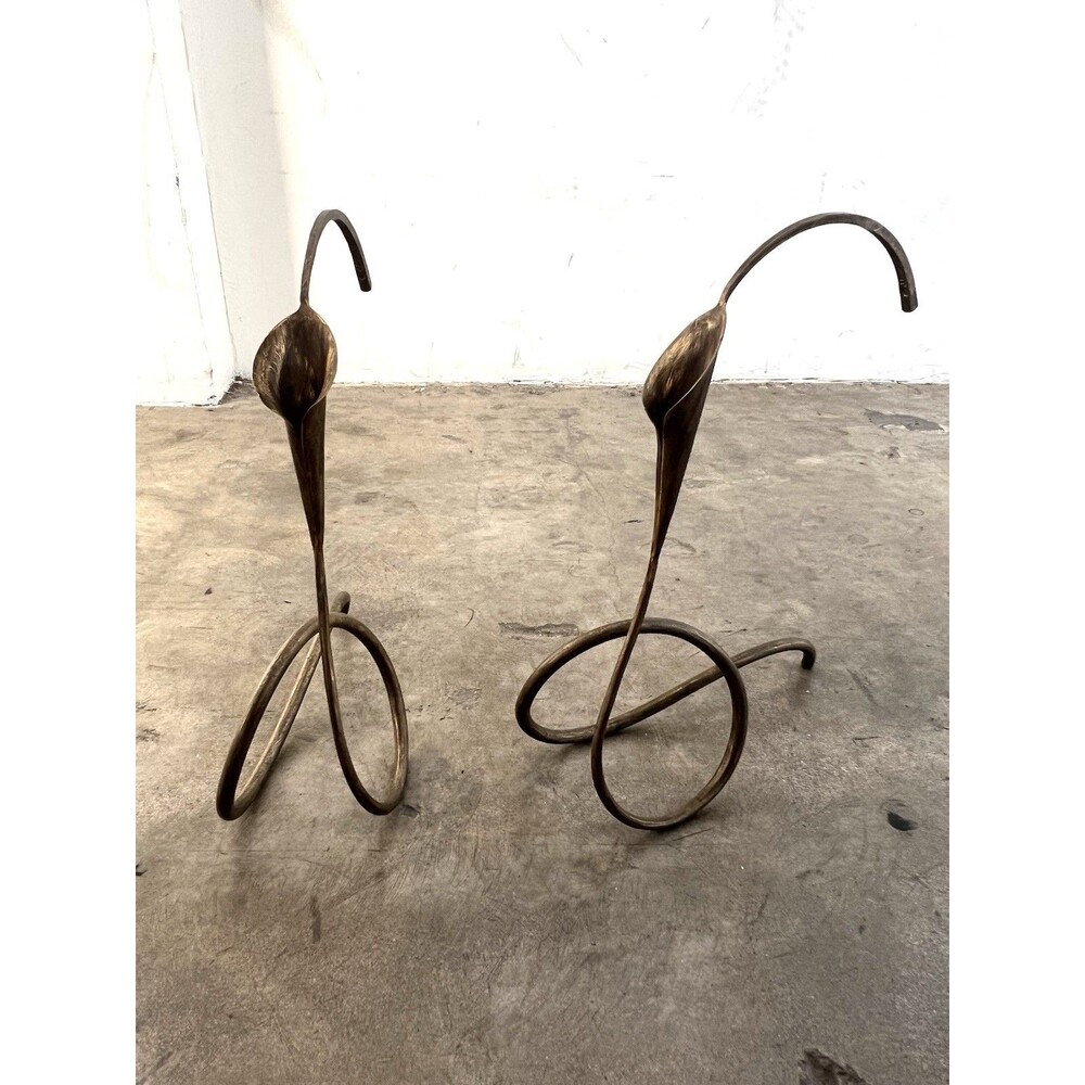 Vtg Mid Century Jack Brubaker Bronze Calla Lily Sculpture Candle Holders Signed
